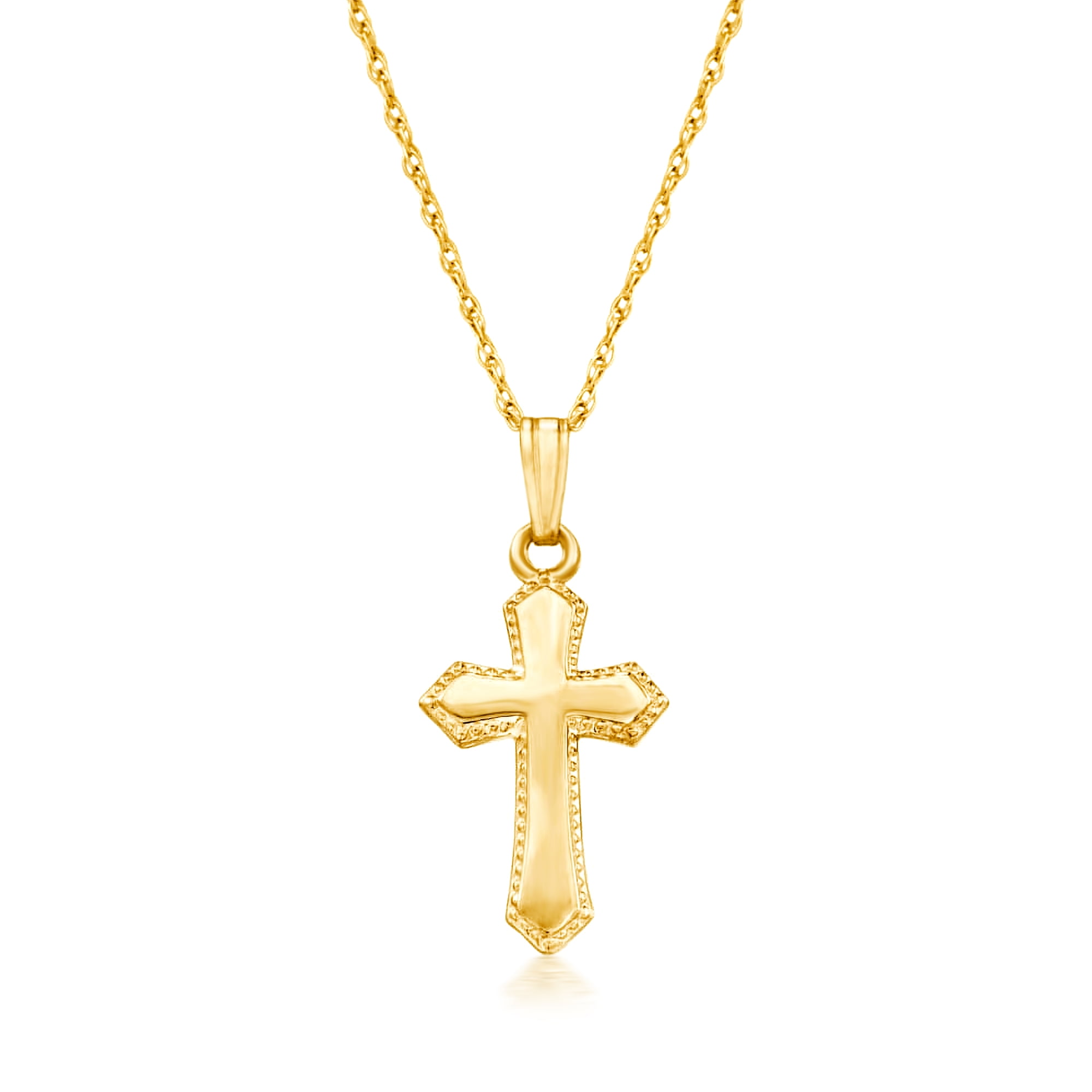 Beautifully Beveled Cross, Children's Necklace for Girls - 14K Gold